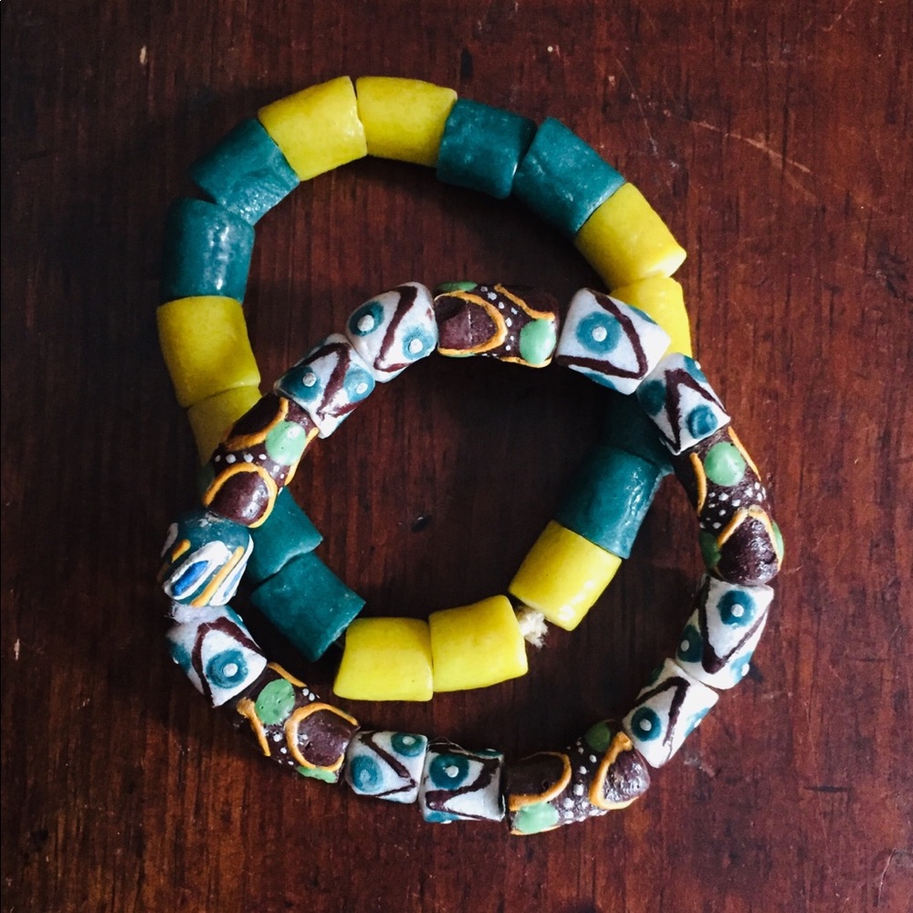 🌞🌛2 Handmade African Ghana Glass Bead Bracelets!